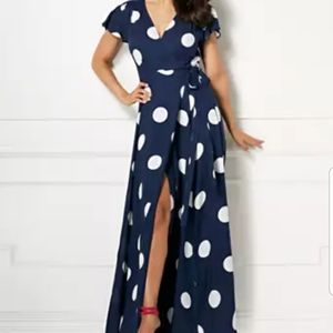 Navy White NYC Polkadot Maxi Dress XL
